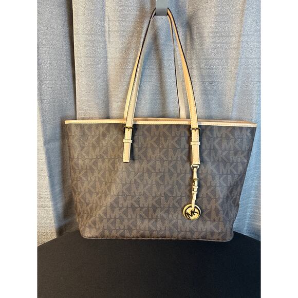 Vintage Michael Kors Brown and Cream Large Logo Tote/Handbag - Picture 1 of 10